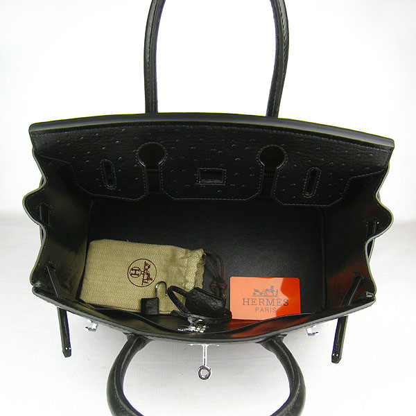 Replica Hermes Birkin 30CM Ostrich Veins Handbag Black 6088 On Sale